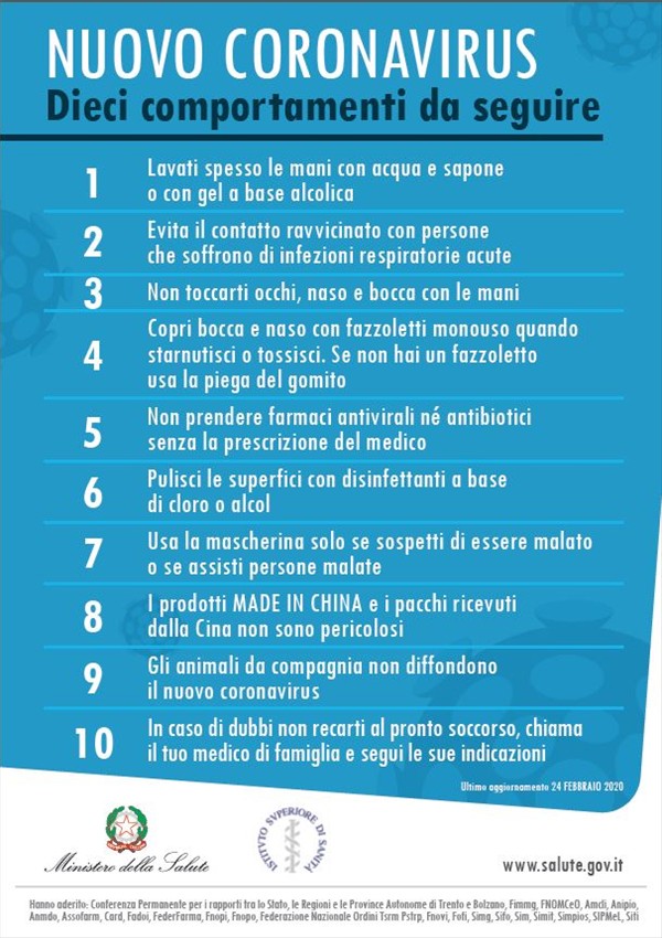 CORONAVIRUS - MISURE DI CONTRASTO E CONTENIMENTO DELLA DIFFUSIONE SULL'INTERO TERRITORIO NAZIONALE