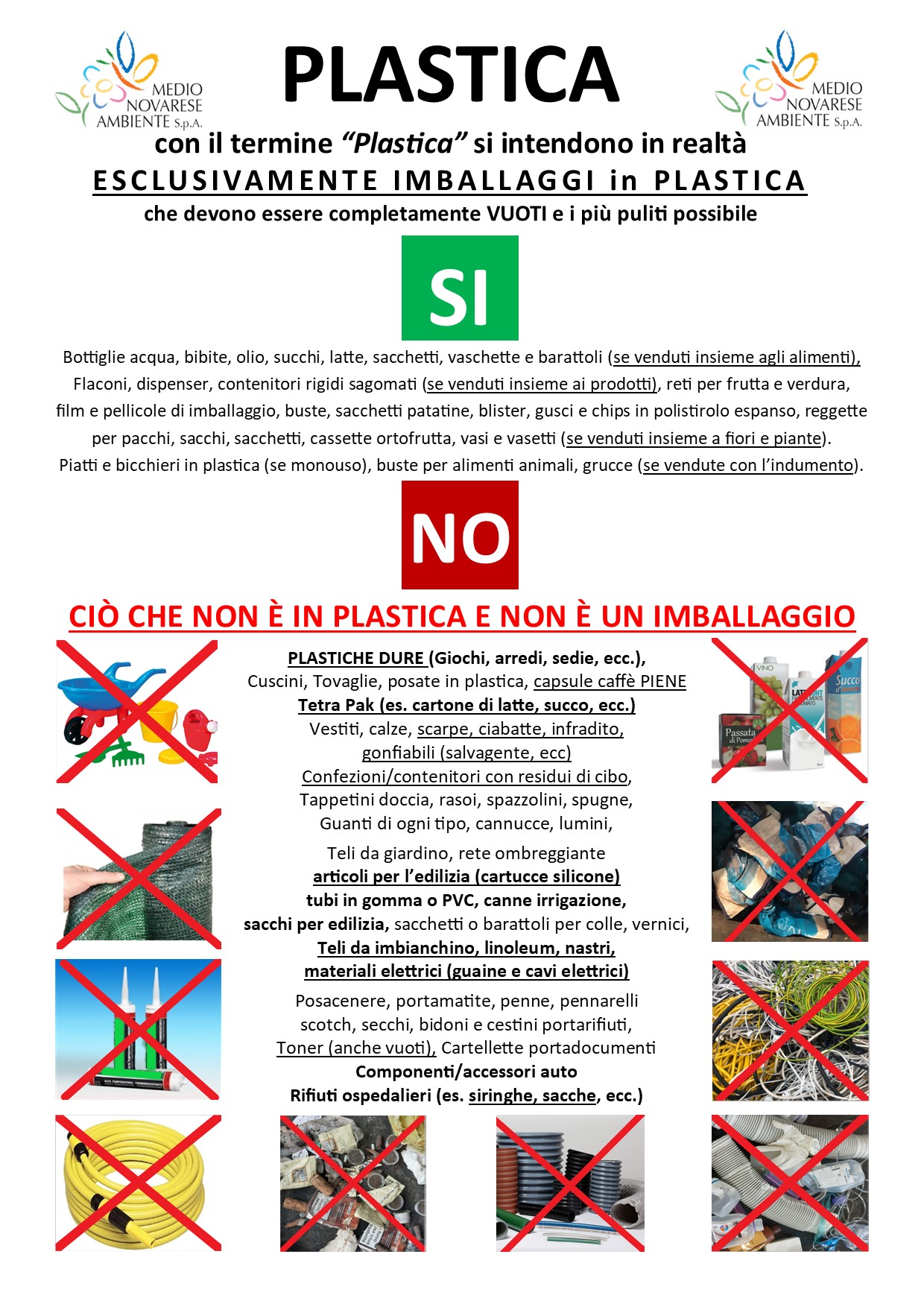 Volantino che specifica i rifiuti che non sono in plastica e non sono un imballaggio 